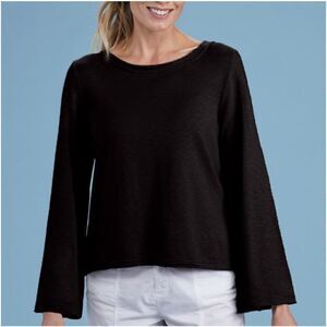 Fresh Produce Ana Cotton Blend Black Split Back Bell Sleeve Sweatshirt Size L